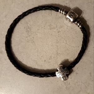 Leather and sterling bracelet